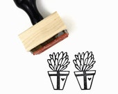 Rubber Stamp Cactus Plant in Pot | Natural Wedding DIY Potted Plant Succulent | Wood Mounted Stamp