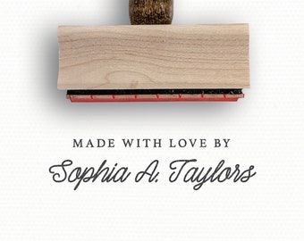 Custom "Made With Love By" Stamp | Hand Made with Love by You Small Business Name | Soap Packaging Stamp | Handle Wood Mounted Rubber Stamp