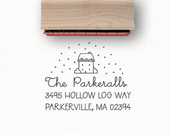 Return Address Stamp | Snow Globe Custom Stamp | Custom Address Stamp | Best Friend Gift | Minimalist Christmas Cards | Rubber Stamp | MM