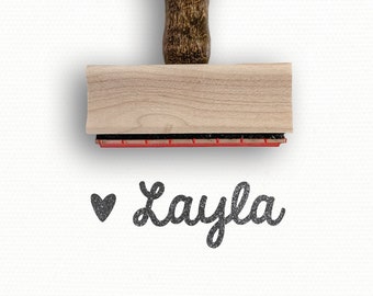 Custom Cursive Name Stamp: Engraved Wood Rubber Stamp