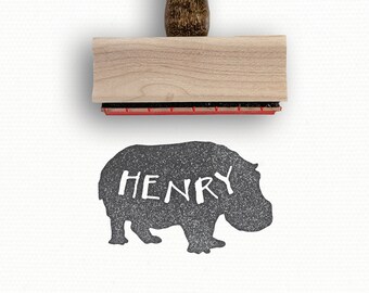 Custom Hippo Name Stamp | Custom Personalized Name Hippopotamus Animal | Hippo Rubber Stamp | Hippo Stamp | Custom Name Stamp | Modern Maker