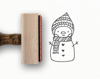 Cozy Snowman Stamp, a Cute Holiday Rubber Stamp for DIY Christmas Gift Tags and Gift Wrap, a Wood-Mounted Stamper by Modern Maker Stamps