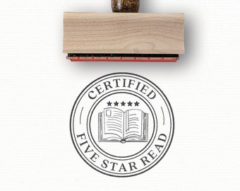 Certified Five Star Read Stamp, a Book Rubber Stamp for your Reading Journal designed by Modern Maker Stamps | 0418