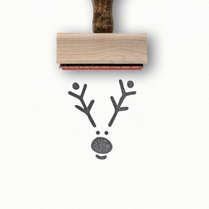 Reindeer Rubber Stamp: Mini Christmas Wood Mounted Stamp