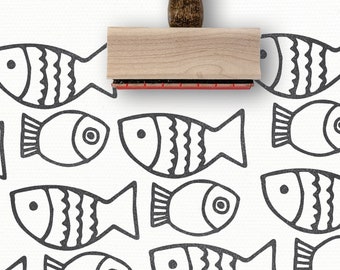 Fish Rubber Stamp | Pattern Fish Stamp | Teacher Stamps | Snail Mail Stamp | Stamping Scrapbooking Stationary Stationery | Wood Rubber Stamp