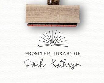 From the Library Of Stamp, a Bookplate Rubber Stamp for your Library with Fanned Book designed by Modern Maker Stamps | 0418