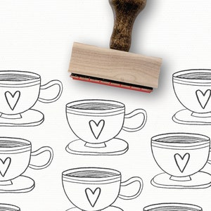 Heart Coffee Mug Stamp, a Hand-Drawn Tea Cup and Saucer Stamp for DIY Crafting and Packaging designed by Modern Maker Stamps | 0105