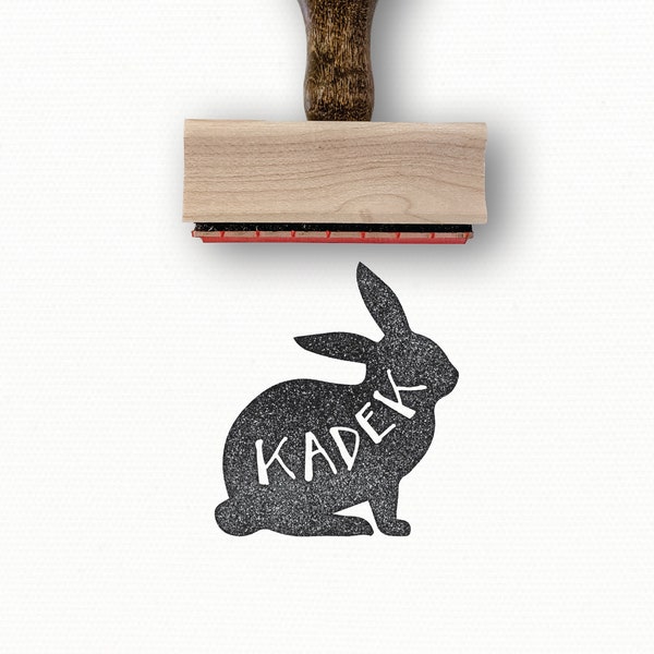 Custom Bunny Rabbit Name Stamp | Custom Personalized Name Animal | Wood Mounted Rubber Stamp by Creatiate | Your Spirit Animal | Easter Gift