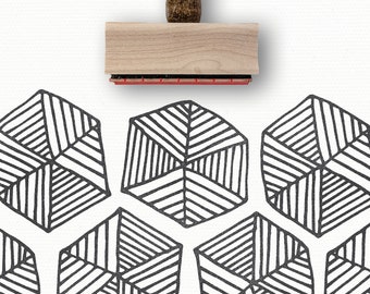 Hexagon Stamp | Lines Hand Drawn Pattern Rubber Stamp | DIY Geometric Pattern Maker | Wood Mounted Stamp | DIY Gift Wrap Pattern Stamp