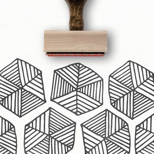 Hexagon Stamp | Lines Hand Drawn Pattern Rubber Stamp | DIY Geometric Pattern Maker | Wood Mounted Stamp | DIY Gift Wrap Pattern Stamp