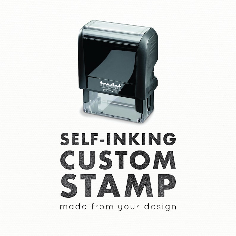 May include: A black self-inking custom stamp with the text "trodat Printy 4911" on it. The stamp is made from your design.