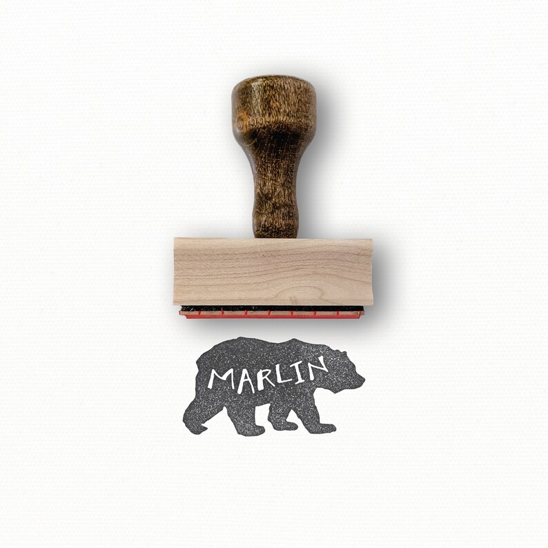 Custom Name Stamp Bear 2 Custom Personalized Name Mama Bear Animal Wood Mounted Rubber Stamp DIY Camping Bear Birthday Party Favors image 1