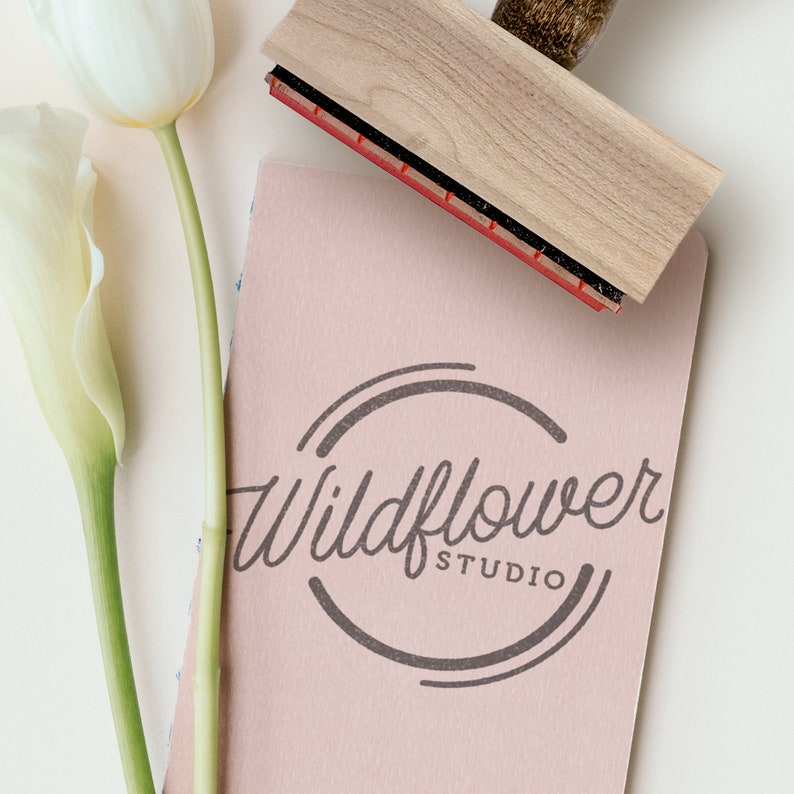 Custom Stamp Modern Logo Wildflower Logo Design Branding Packaging Simple Custom Logo Stamp Custom Rubber Stamp Fiber Art Studio image 2