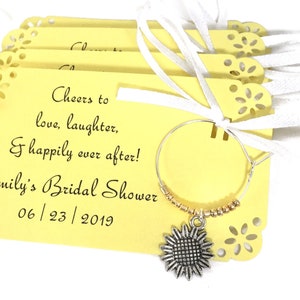 Sunflower Bridal shower wine charm favors: 1 charm set. Floral Bridal Shower Favors & Sunflower Party Favors. Spring in Bloom. 1-50 favors image 1