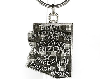 Arizona keychain. Large Sized Arizona charm. Phoenix, Tucson, Scottsdale, Grand Canyon Gift. Minimalist Arizona Key Identifier.