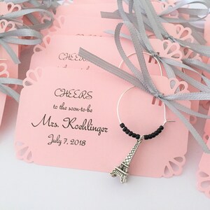 1 to 50 Eiffel Tower wine charm favors for Paris themed event: Perfect for Paris theme wedding & Bridal Shower Favors. Fully Customized.