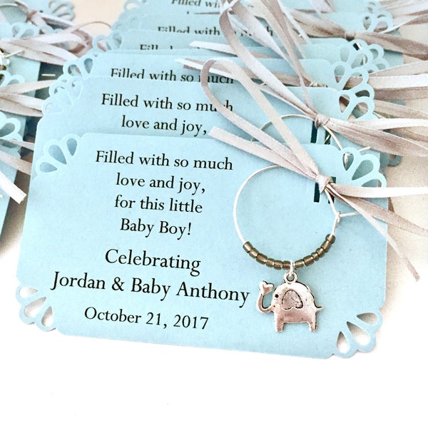 Elephant baby shower wine charm favors. Baby Boy Elephant and Little Peanut Baby Shower Favors & Elephant Party Favors. 1 to 50 favors.