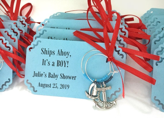 Nautical Baby Shower Ships Ahoy Its A Boy Wine Charm Favors Etsy