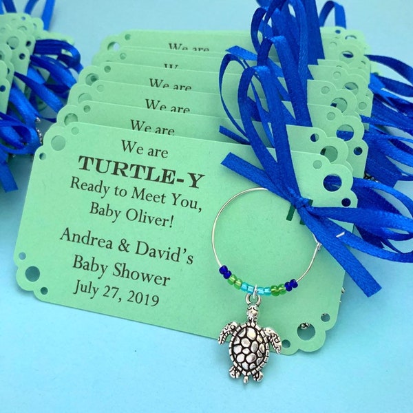 Turtle baby shower wine charm favors: 1 charm set. Turtle themed Baby Shower Favor & Turtle Party Favor. Turtle Wine Charm.  1 to 50 favors.