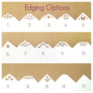 May include: A chart showing 15 different edging options for paper crafts. The options are numbered 1 through 15 and each option shows a different design.