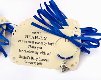 Teddy Bear Baby Shower wine charm favor: 1 charm set. Bearly Wait Bear theme Baby Shower Favors & Teddy Bear Party Favors. 1 to 50 favors.