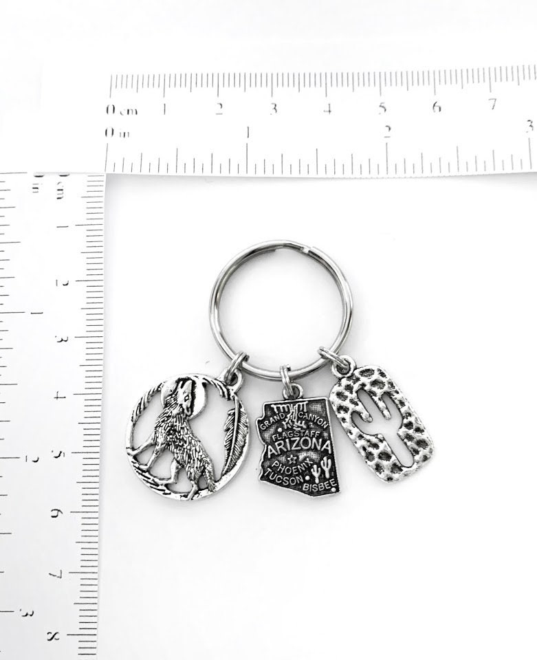 Arizona Themed Keychain. Includes State of Arizona, a Cactus, and ...