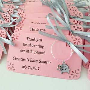 Elephant baby shower wine charm favors: 1 charm set. Elephant and Little Peanut Baby Shower Favors & Elephant Party Favors. 1 to 50 favors.