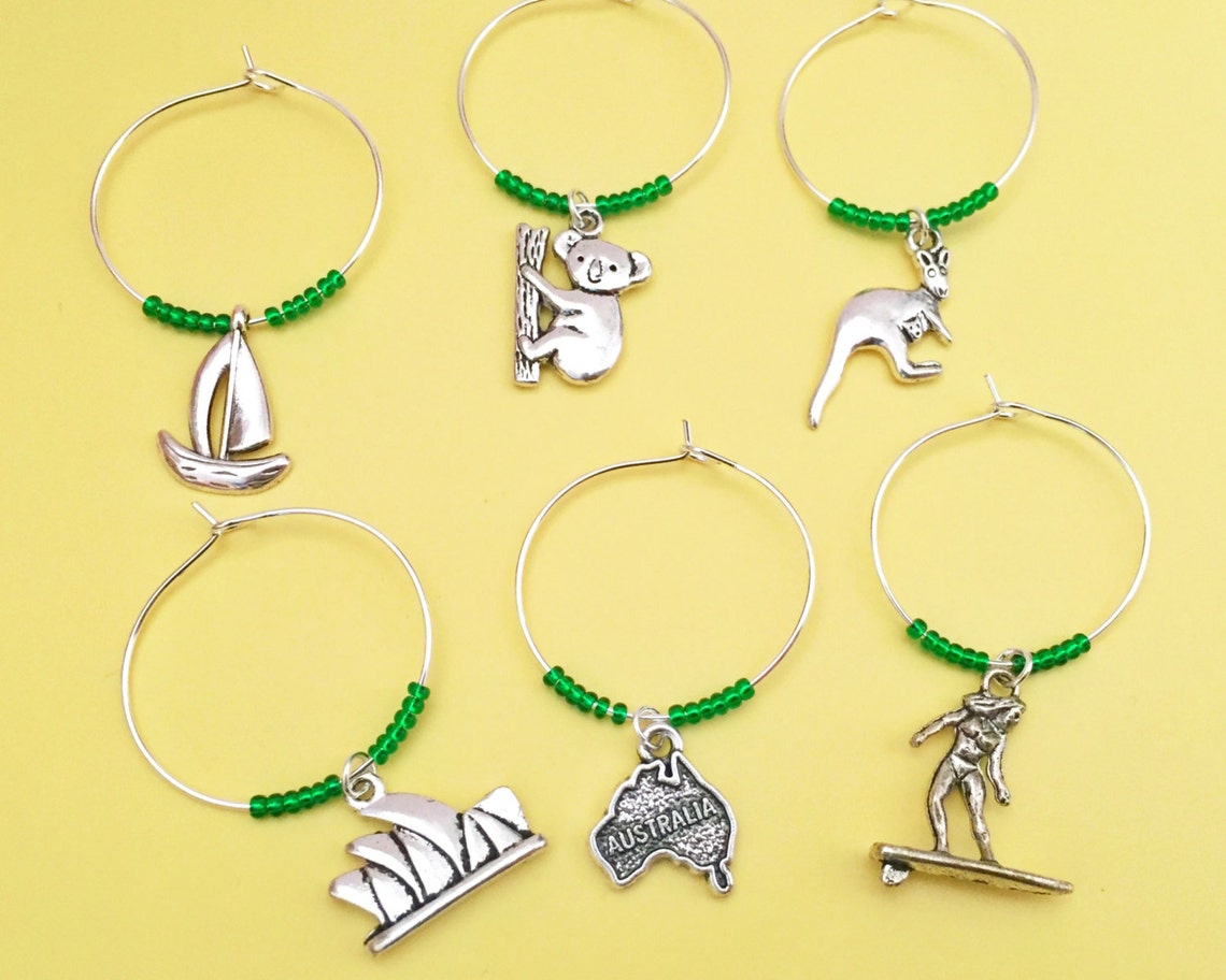 Australia Wine Charms. Australia gift. Set of 6 Sydney Opera Etsy