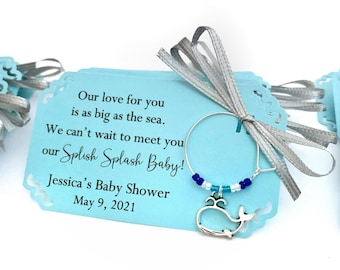 Whale baby shower wine charm favors: 1 charm set. Little Squirt Baby Shower Favor & Splish Splash Whale Party. Whale Decor.  1 to 50 favors.