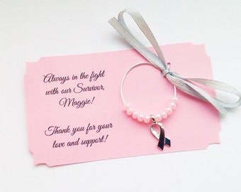 80 to 100 wine charm favors for Breast Cancer Awareness: Perfect Gift for Support Party, Fundraiser, or Celebration Party. Fully Customized.
