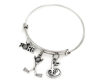 Golf Charm Bangle Bracelet, Golfer Gift