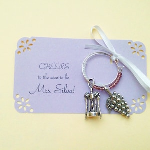 1 to 50 Customized wine charm favors for vineyard themed event: 2 charm set. Perfect for vineyard wedding favors & Bridal Shower Favors. image 2