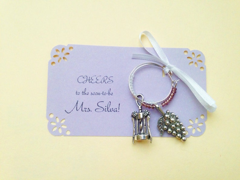 1 to 50 Customized wine charm favors for vineyard themed event: 2 charm set. Perfect for vineyard wedding favors & Bridal Shower Favors. image 2