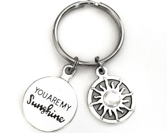 FREE SHIPPING! You are my Sunshine keychain. For the Sunshine in your life. Bag + Key Identifier. Includes You are my Sunshine & Sun Charms.