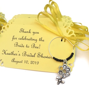 Bride to Bee Bridal shower wine charm favors: 1 charm set. Bumble Bee Favors & Honey Bee themed Party Decor. 1 to 50 favors.