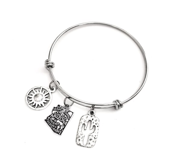 Arizona Themed Charm Includes State of Arizona, Cactus