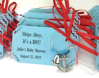 1 to 50 Quantity Nautical Baby Shower Wine charm Favors. Ships Ahoy Its a Boy, Sailor theme, Beach baby shower or baby sprinkle. 2-charm set