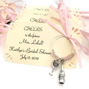 1 to 50 Customized wine charm favors for vineyard themed event: 2 charm set. Perfect for vineyard wedding favors & Bridal Shower Favors.