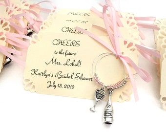 1 to 50 Customized wine charm favors for vineyard themed event: 2 charm set. Perfect for vineyard wedding favors & Bridal Shower Favors.