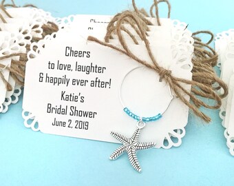 55 to 75 Starfish Personalized Wine charms for wedding favors, bridal shower favors, birthday favors, and any Beach Themed Event