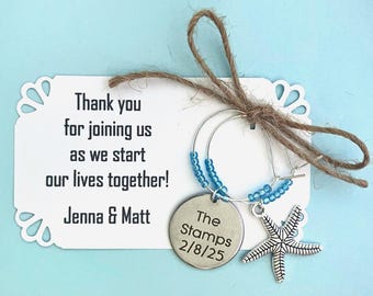 Customized Beach theme wine charm favors for Bridal Shower or Wedding favors: 2 charm set. Beach Bridal Shower Favors. 1 to 50 favor listing