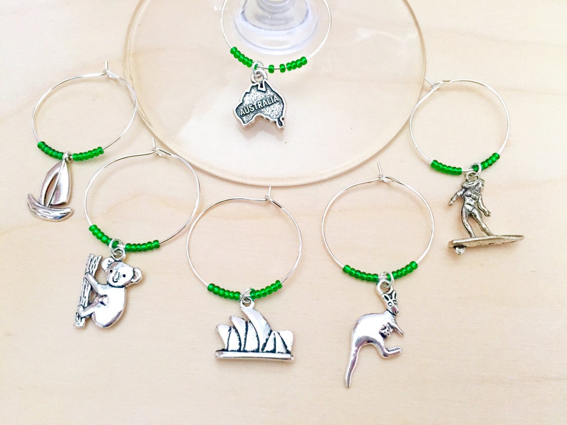 FREE SHIPPING Australia Wine Charms. Australia Gift. Set of Etsy