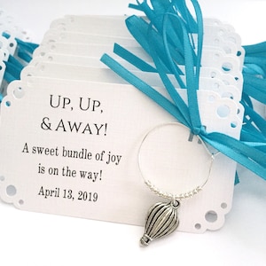 Oh the Places You&#39;ll Go baby shower themed wine charm favors. Balloon Up Up and Away Baby Shower Party Favors. 1 to 50 favors.