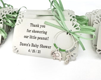 Green and Gray elephant wine charm favors for elephant baby shower: 2 charm set. Perfect for Little Peanut Baby Shower Favor. Elephant Party