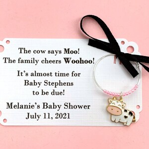 Moo Cow Baby Shower wine charm favors. Baby Girl Cow and Farm theme Baby Shower Favors & Cow Party Favor Deocrations. 1 to 50 favors.