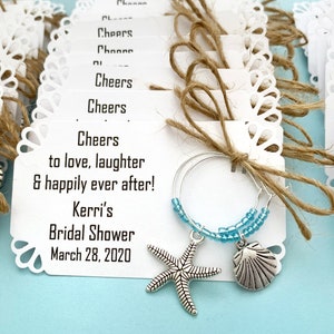 Beach theme wine charm favors for Bridal Shower or Wedding favors: 2 charm set. Beach Bridal Shower Favors. 1 to 50 favors listing.