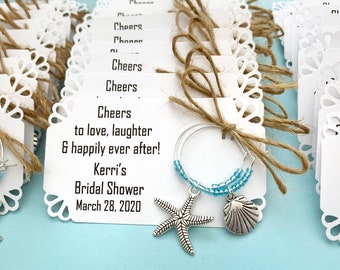 Beach theme wine charm favors for Bridal Shower or Wedding favors: 2 charm set. Beach Bridal Shower Favors. 1 to 50 favors listing.