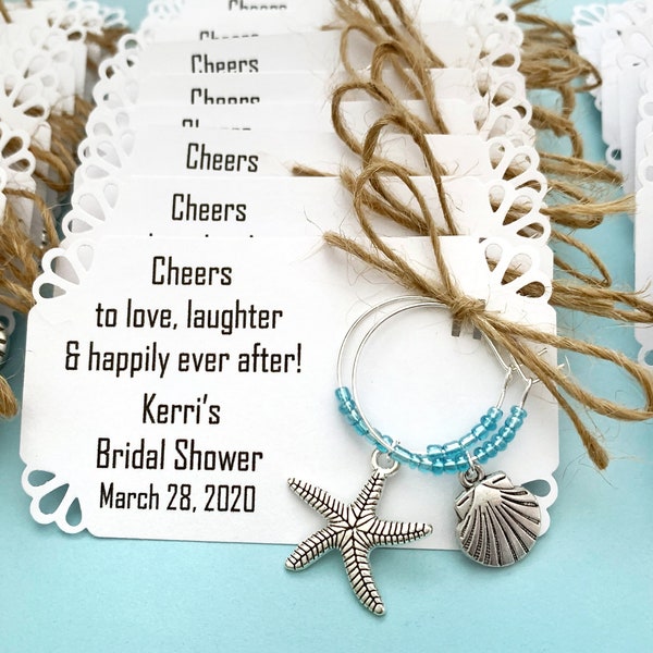 Beach theme wine charm favors for Bridal Shower or Wedding favors: 2 charm set. Beach Bridal Shower Favors. 1 to 50 favors listing.