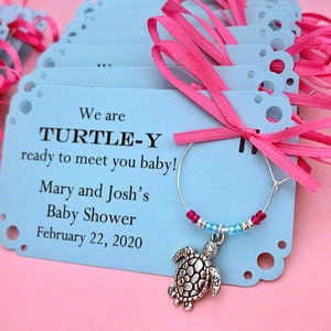 Turtle baby shower wine charm favors: 1 charm set. Turtle themed Baby Shower Favor & Turtle Party Favor. Turtle Wine Charm.  1 to 50 favors.