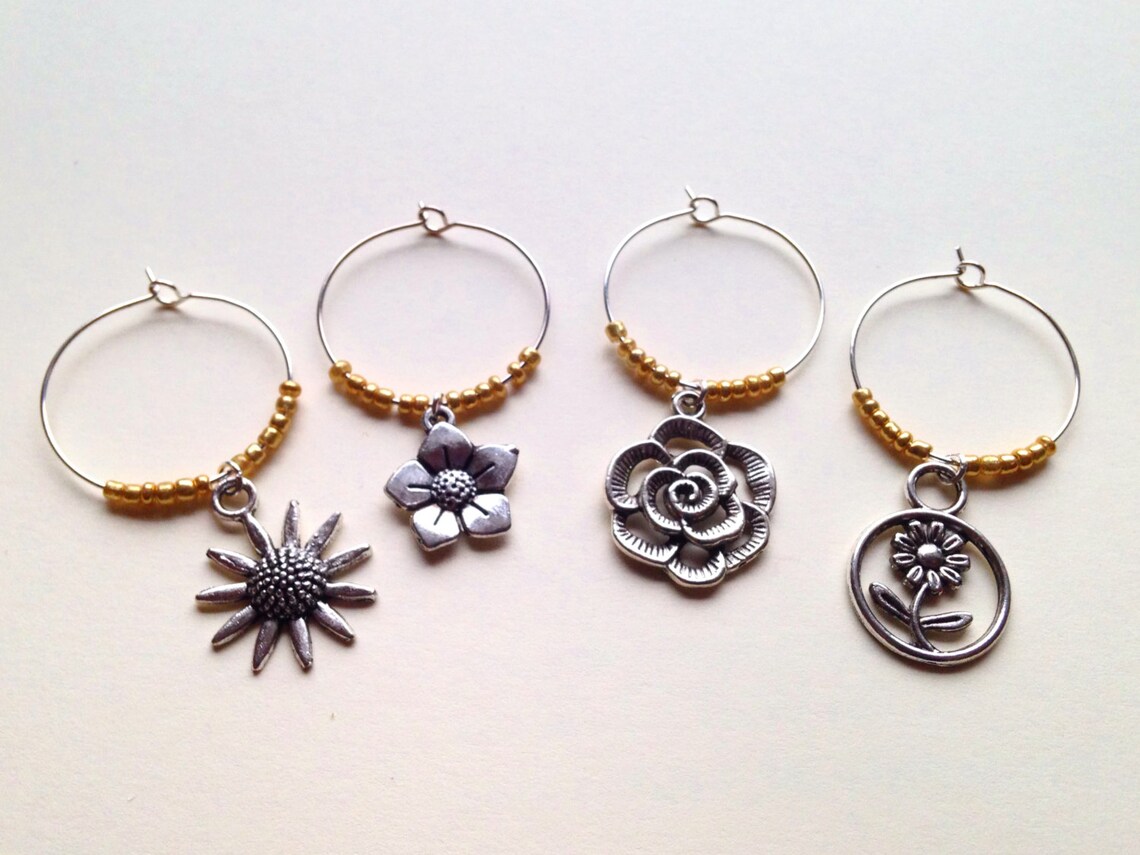 Flower Wine Charms Perfect for Bridal Shower Favors Birthday Etsy